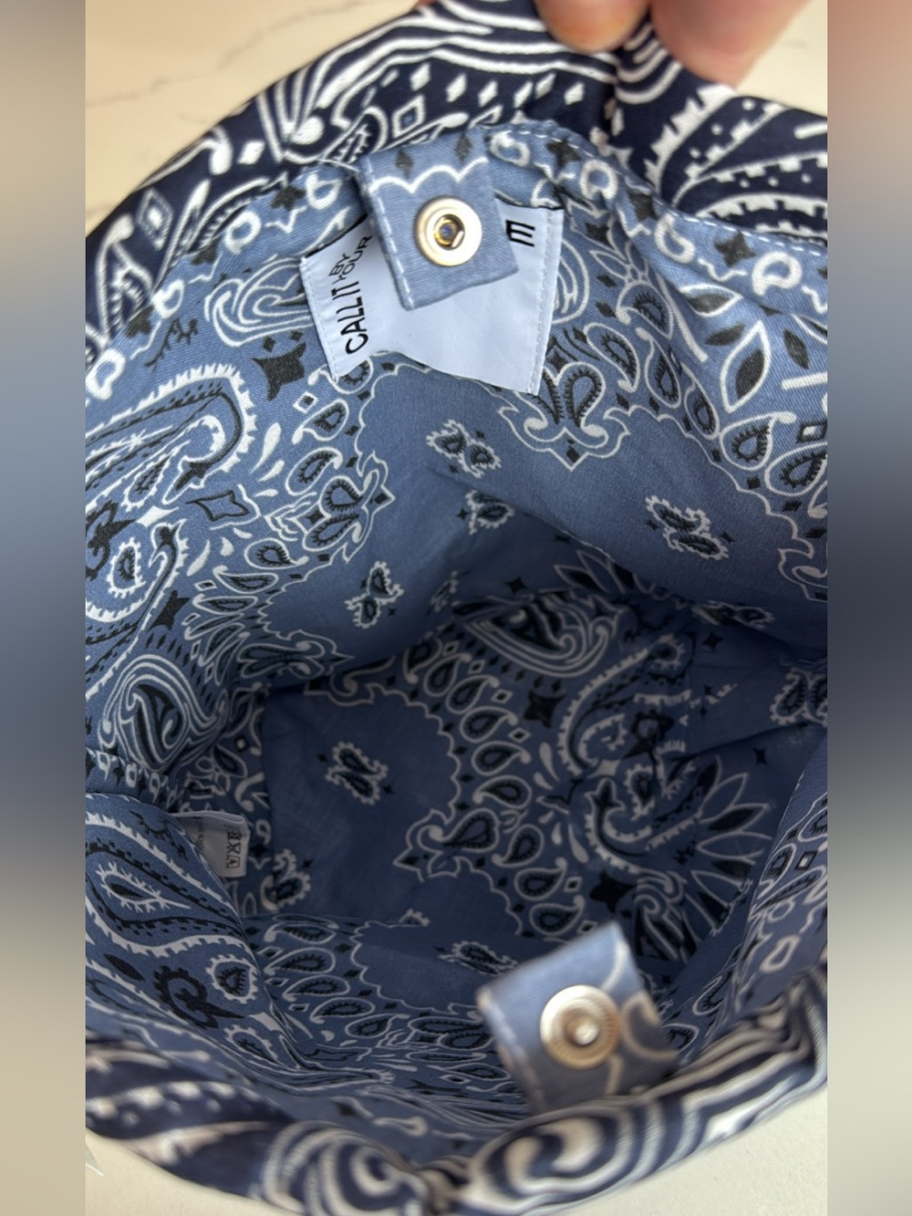 Call It By Your Name Seau Bag navy blue chambray bandana French bag purse NWT - Picture 6 of 9